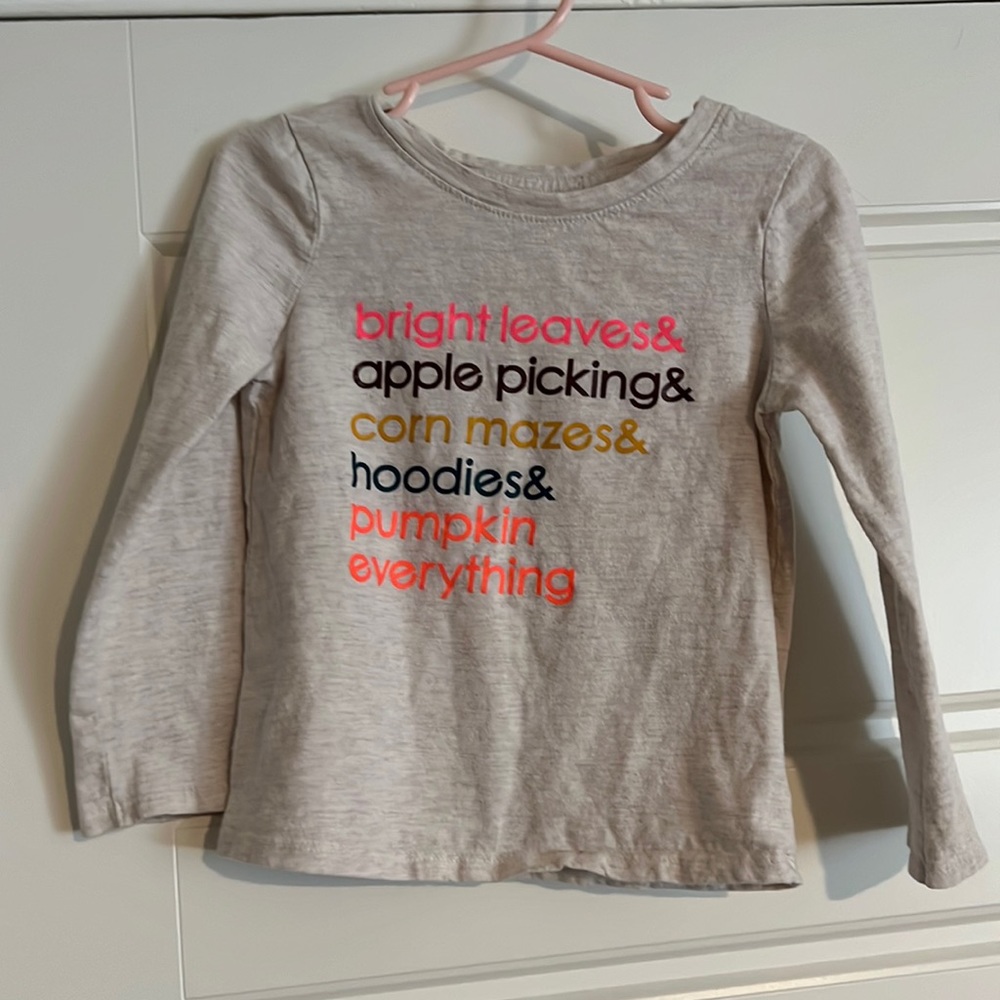 $7 ADD ON Cat & Jack‎ Gray Neon Fall Autumn Leaves Pumpkin Graphic T-Shirt 4T